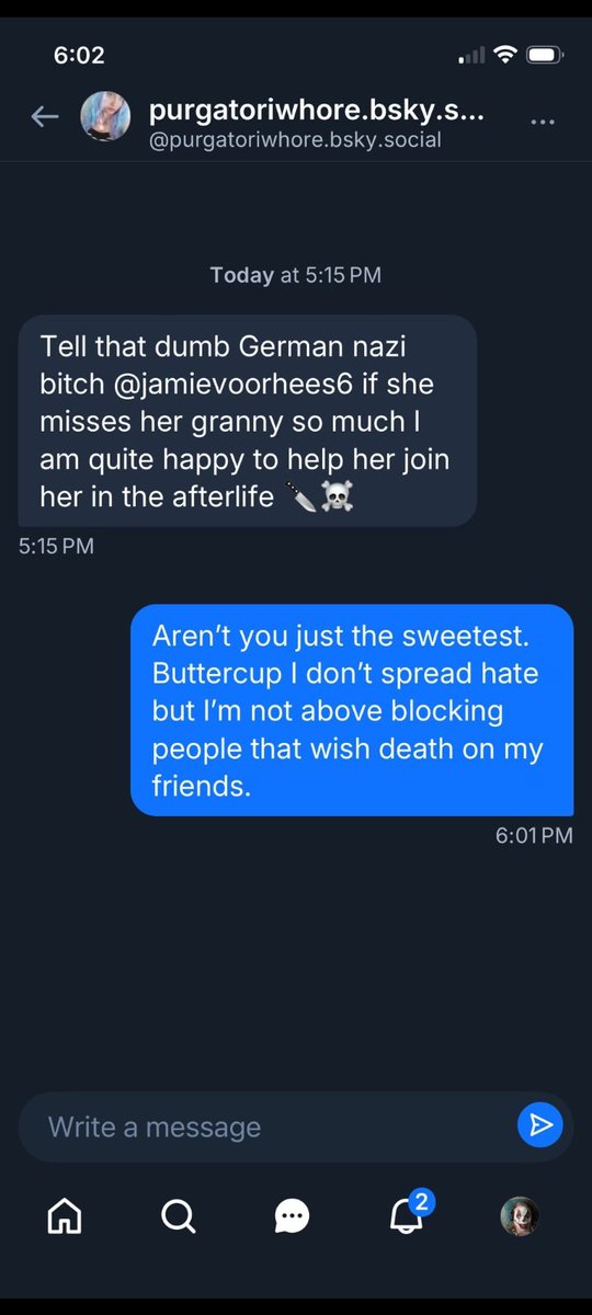 JamieVoorhees6's tweet photo. Hey Krueger boy, if you want to talk about my granny's death, then come and tell me in person. Your threats don't scare me. But if you speak badly about my granny again, I will have all your accounts investigated. And then to use images that don't belong to you is disgusting. https://t.co/YPPsswmNHj