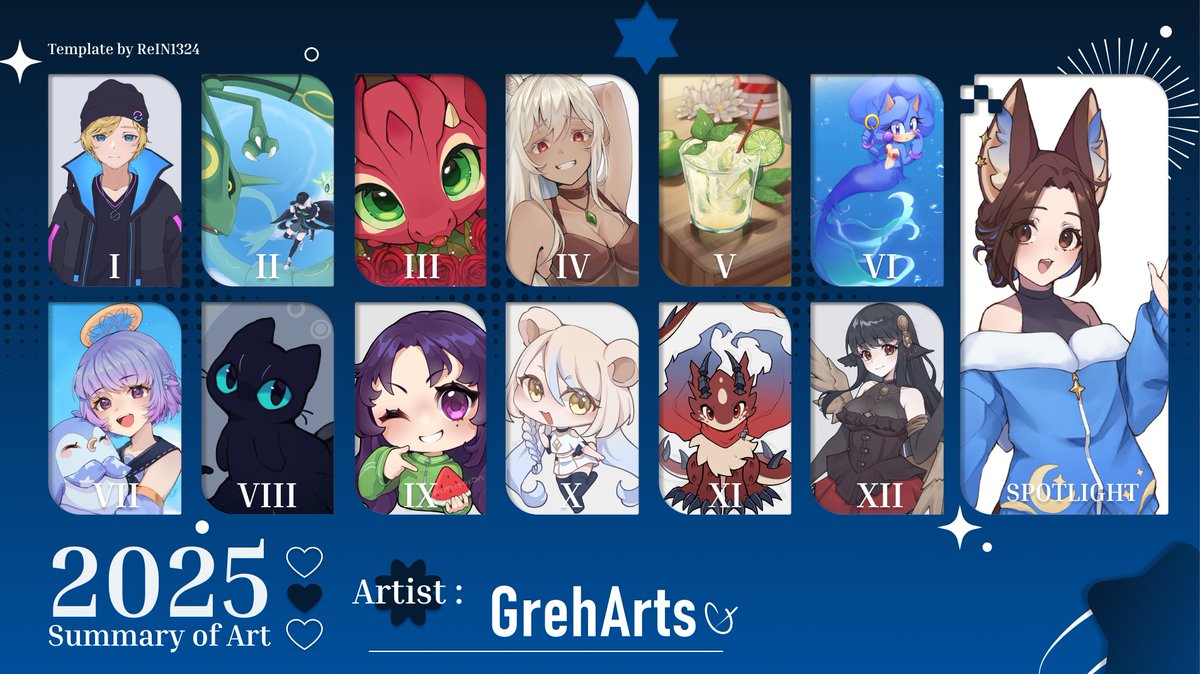 My very late #2025artsummary hehe~
There were months I drew more, months that I drew way less, but it was a very fun year and full of improvements!
Happy New Year!! ✨

#art #illustration #digitalart #Vgen #ArtSummary2025