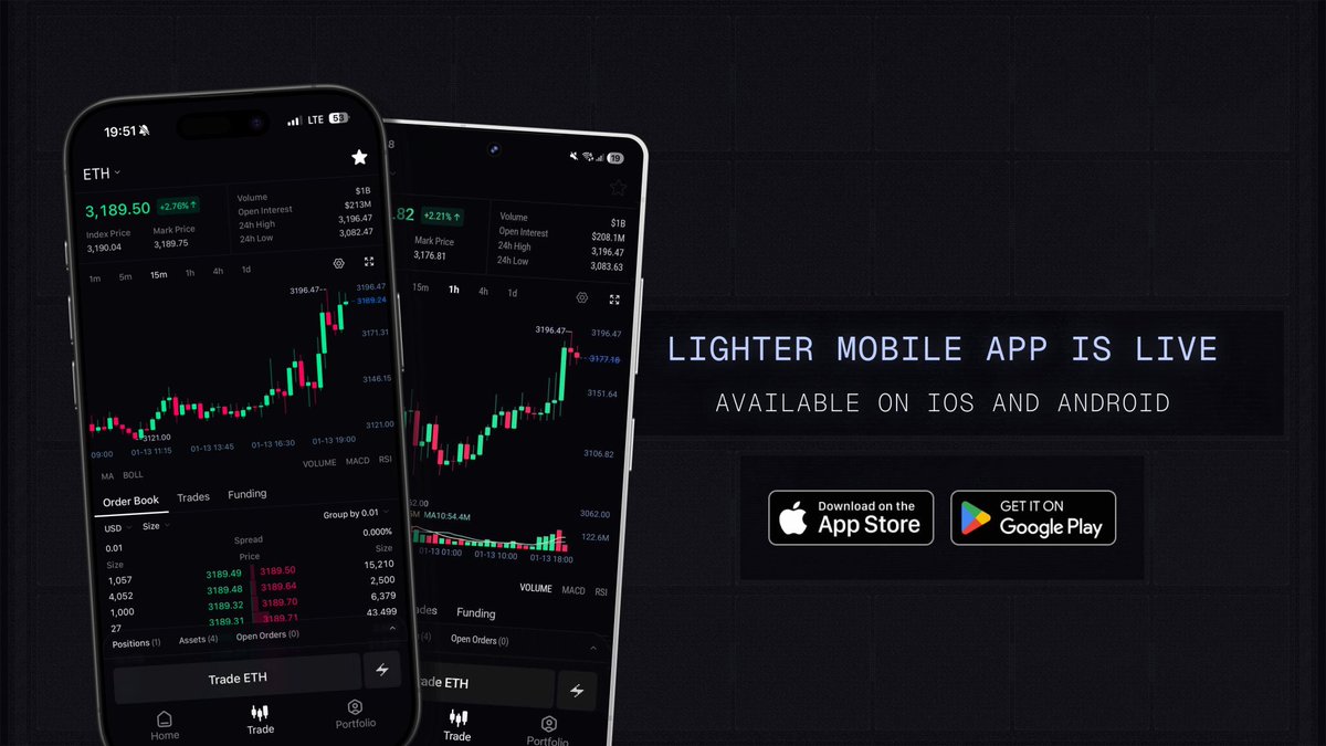 🚨 Le DEX Lighter lance son app mobile sur iOS et Android.