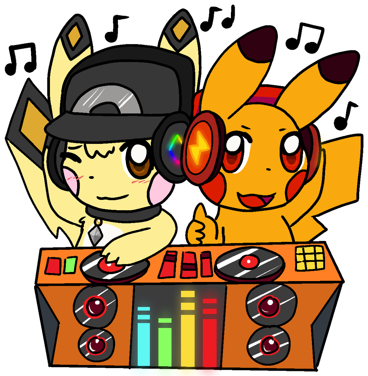 It's Chusday innit'? ⚡
Drew this Discord sticker recently of my Lohchu jamming out with my buddy <a href="/Pikab0i/">PikaBoi⚡️</a> 🎧🎶🎧