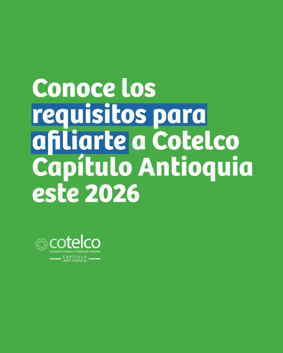 🛎️ ¡Es hora de formalizar tu éxito en 2026! 🚀

Unirte a Cotelco Capítulo Antioquia es asegurar el respaldo gremial y la capacitación para tu establecimiento de hospedaje y alojamiento. Demostrar tu formalidad es el primer paso.

¿Qué necesitas? Ve a la descripción y conoce más