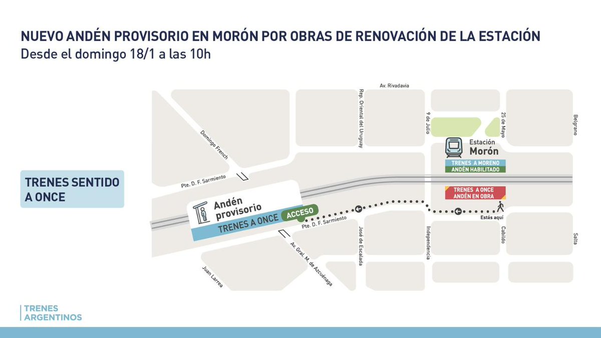 albanodl's tweet image. Obras en la estación Morón: A partido del domingo 18, el Tren Sarmiento (sentido a Once) se detendrá en el andén provisorio
unmedioenmoron.com.ar/edictos/obras-…