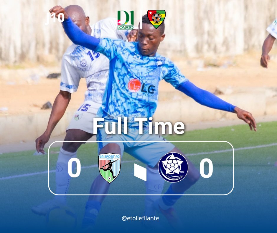 Un match âprement disputé mais sans but.
La lutte continue.
#VIVAFILANTEVIVA 
<a href="/FtfTogolaise/">FTF-Fédération Togolaise de Football</a>
#D1Lonato 
<a href="/EtoileLome/">ETOILE FILANTE (SHOOTING STAR)</a>
#bleusdelacapitale 
#shootingstar
