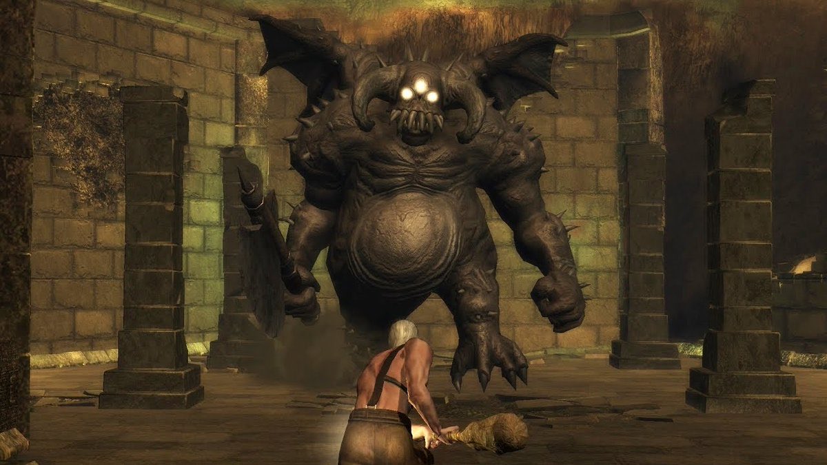 WesternYokai666's tweet image. É pra não perder o fio da meada, Enchanted Arms, RPG de 2006, possui um boss que teve modelo usado depois dm Demon’s Souls como Vanguard Demon.