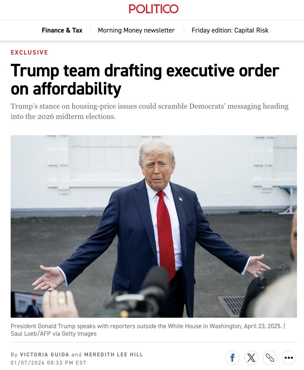 Last week, Sen. Josh Hawley (R-Mo.) tweeted that he supports easing restrictions to allow buyers to tap their 401(k)/retirement accounts—without penalties—to help buy a home

Politico reports that Trump is drafting executive order for it politico.com/news/2026/01/0…