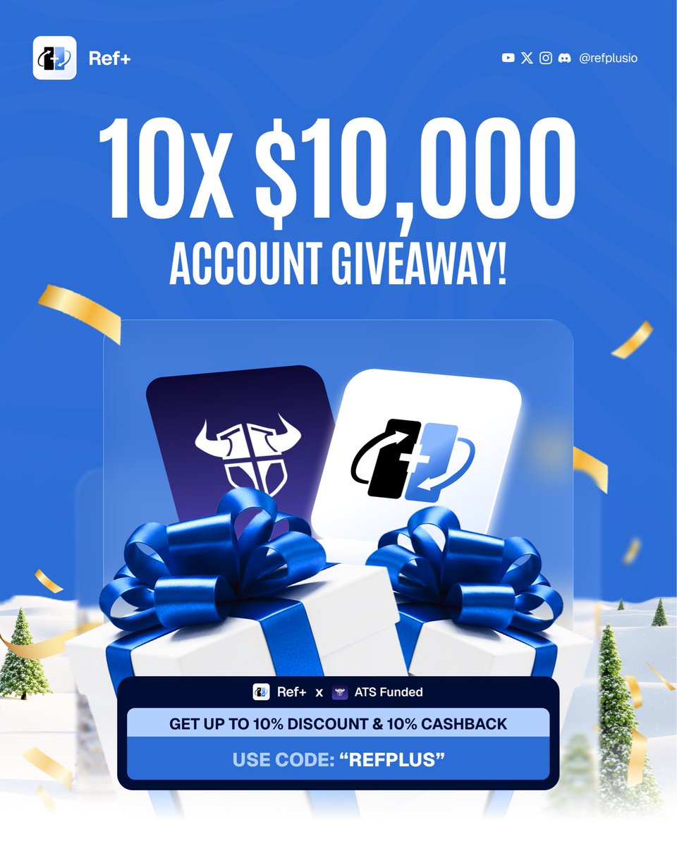 $100,000 Challange Account Giveaway 🏆

We’ve partnered with <a href="/atsfunded/">ATS Funded</a> to give away 10x$10,000 Challenge Accounts to 10 lucky winners!

How to participate:
• Follow <a href="/refplusio/">Ref Plus</a> &amp; <a href="/atsfunded/">ATS Funded</a>
• Like and repost.
• Tag 2 trading buddies.
• Sign-up at app.atsfunded.com