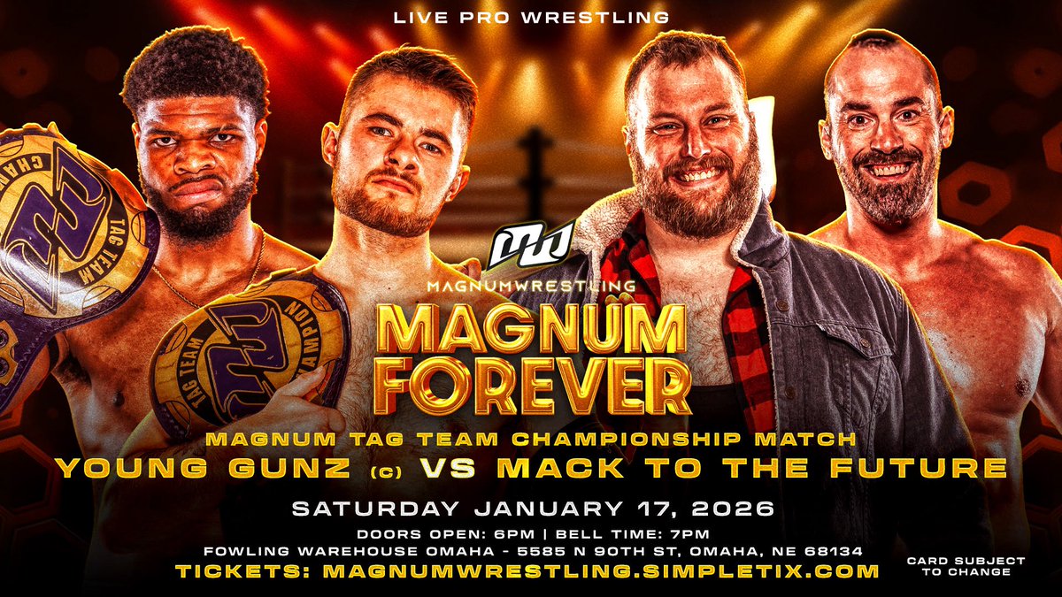 MAGNUMWRESTLING's tweet photo. Every title is on the line this Saturday at MAGNUM FOREVER and we want to know how YOU think these matches will go!  

Sound off and get those last minute ticket purchases in! Time is ticking down until we invade Fowling Warehouse for MAGNUM FOREVER! 

https://t.co/WYPBn5TzYq https://t.co/k1ME68RBSi