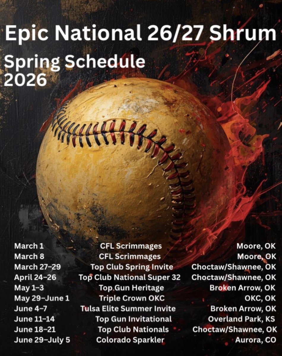 2026 Spring/Summer Schedule Drop ⬇️ Can’t wait to his the fields with my teammates. <a href="/ShaleeRodriguez/">Shalee Rodriguez</a> <a href="/BayMcKittrick/">Bailey McKittrick</a> <a href="/epicnat08_shrum/">Epic National 26/27 Shrum,Smith</a>