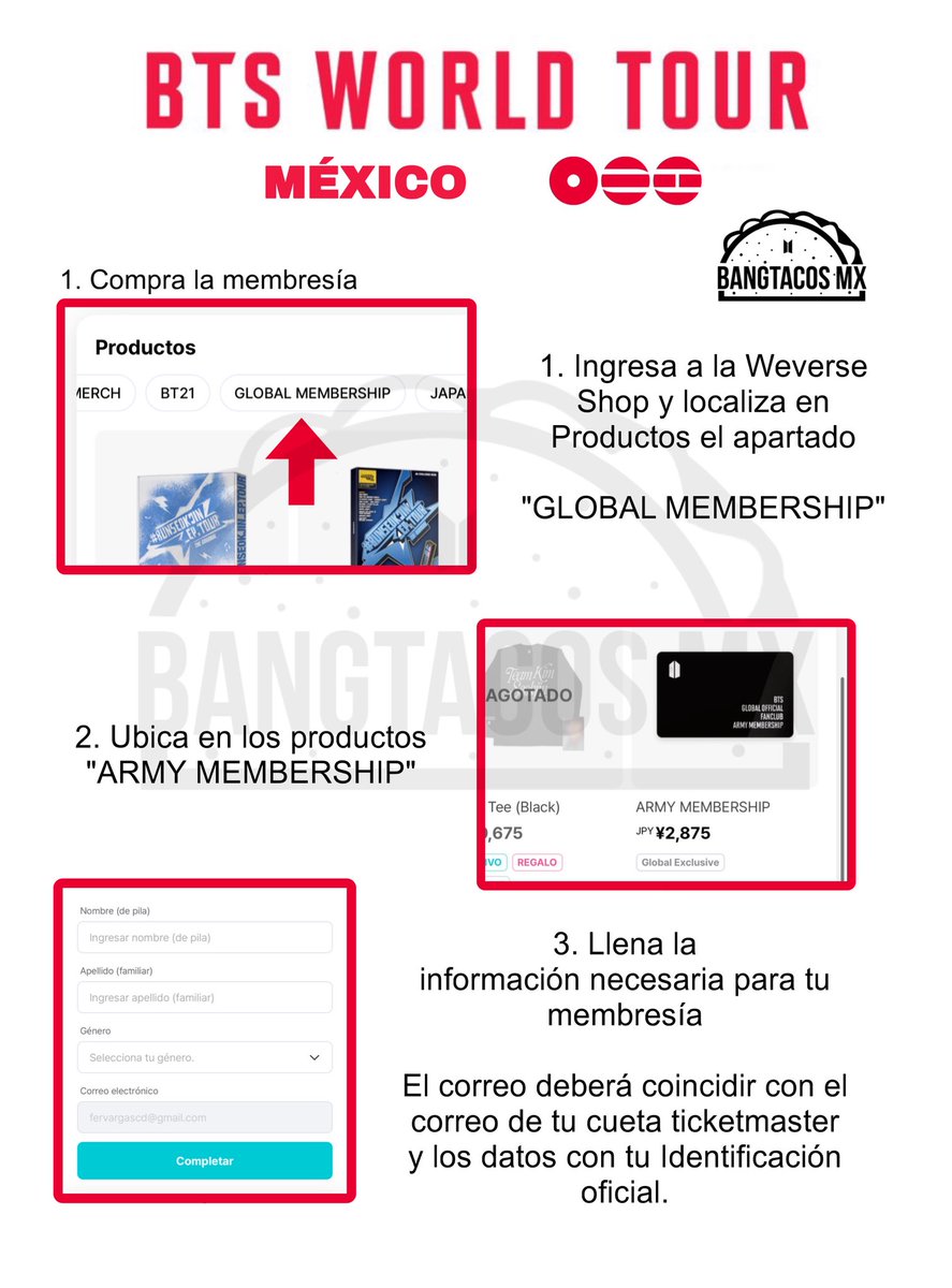 BangtacosMexico's tweet photo. [TUTORIAL] @BTS_twt 
 
👉🏻¿Cómo compro mi membresía?
👉🏻¿Como me registro para la preventa? 

Te dejamos una pequeña guía con la información más relevante! siempre responderemos a sus dudas en mensaje o comentarios 🇲🇽💜🫶🏻

cr. WEVERSE

#BTSComeback2026 @BTS_twt #BTS_WORLDTOUR https://t.co/7IEY3LLplJ