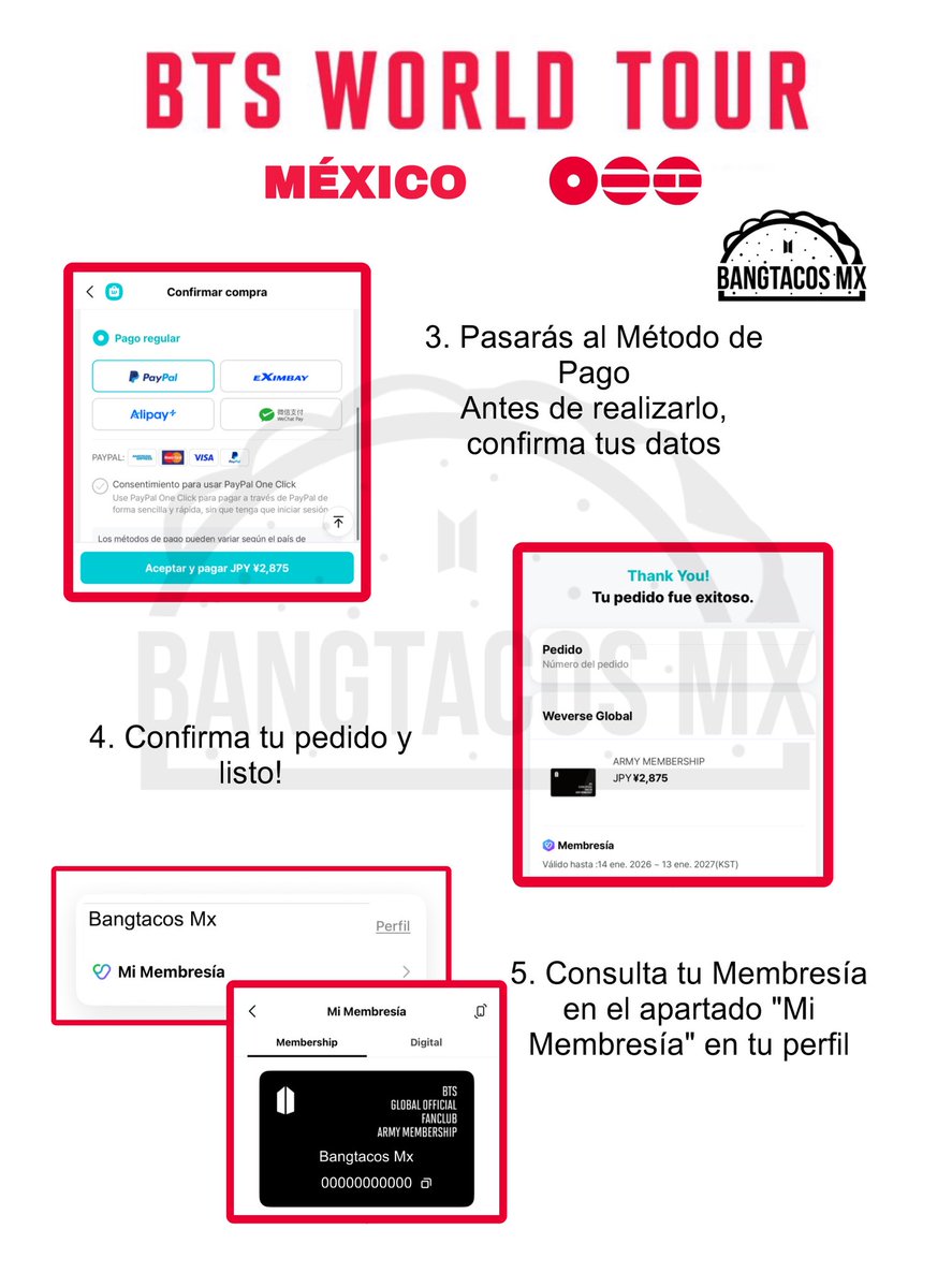 BangtacosMexico's tweet photo. [TUTORIAL] @BTS_twt 
 
👉🏻¿Cómo compro mi membresía?
👉🏻¿Como me registro para la preventa? 

Te dejamos una pequeña guía con la información más relevante! siempre responderemos a sus dudas en mensaje o comentarios 🇲🇽💜🫶🏻

cr. WEVERSE

#BTSComeback2026 @BTS_twt #BTS_WORLDTOUR https://t.co/7IEY3LLplJ