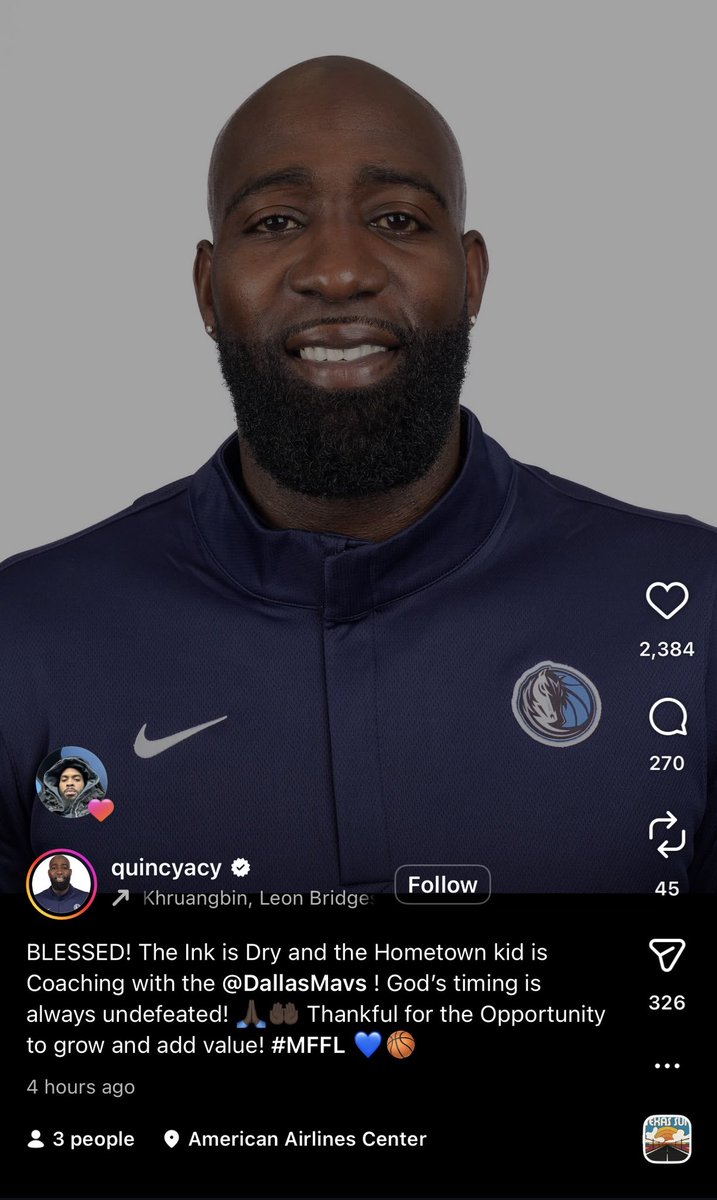 All_Things_Mavs's tweet image. Quincy Acy shares that he is joining the Dallas Mavericks coaching staff 👀