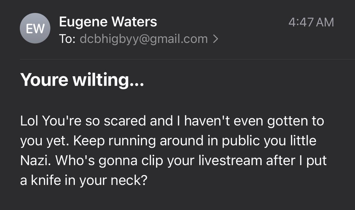 camhigby's tweet image. Got an email this morning with a threat to put a knife in my neck.