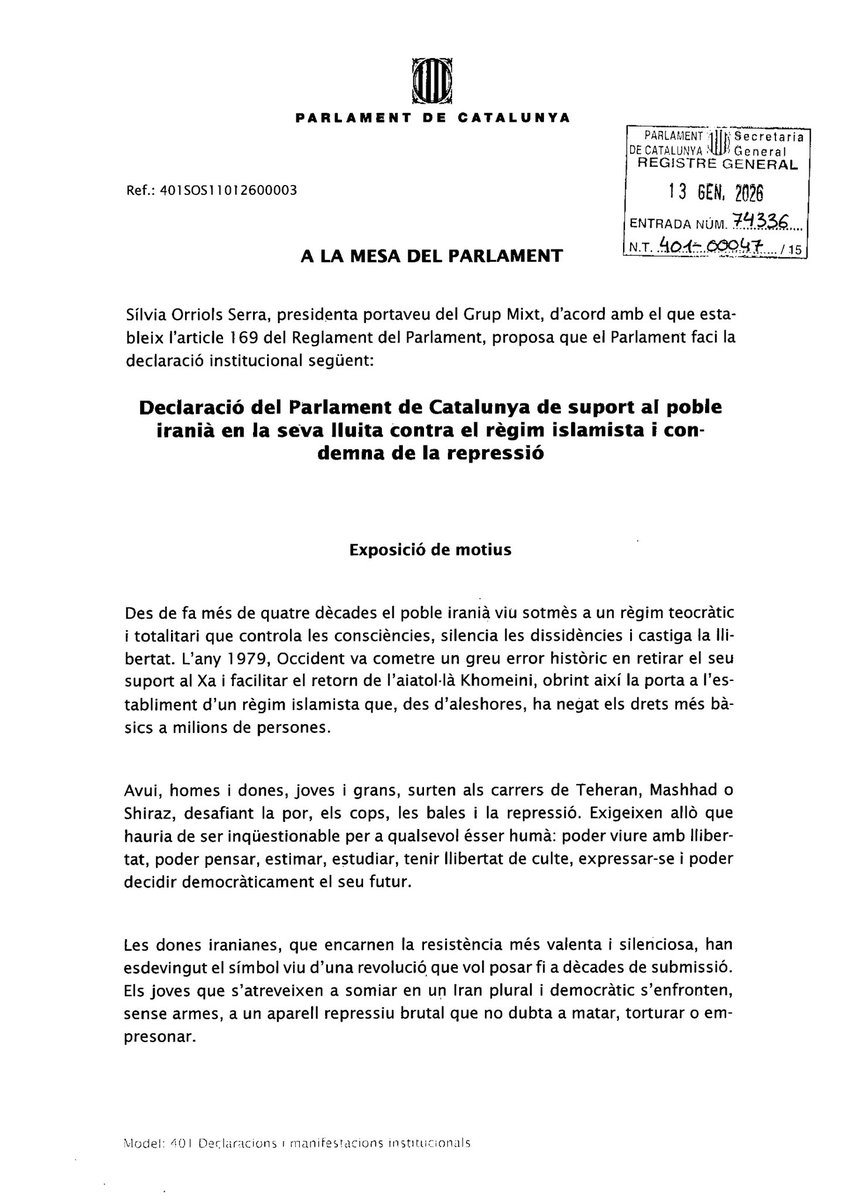 CatalunyaAC's tweet image. Aliança Catalana registrem una declaració institucional al Parlament de Catalunya per expressar el suport explícit al poble iranià en la seva lluita contra el règim islamista i la repressió.

Catalunya no pot romandre en silenci davant la persecució sistemàtica de dones, minories…