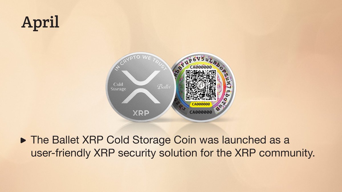 April, 2025 The Ballet XRP Cold Storage Coin was launched as a  user-friendly XRP security solution for the XRP community.  https://t.co/OCtX0ZPAhg