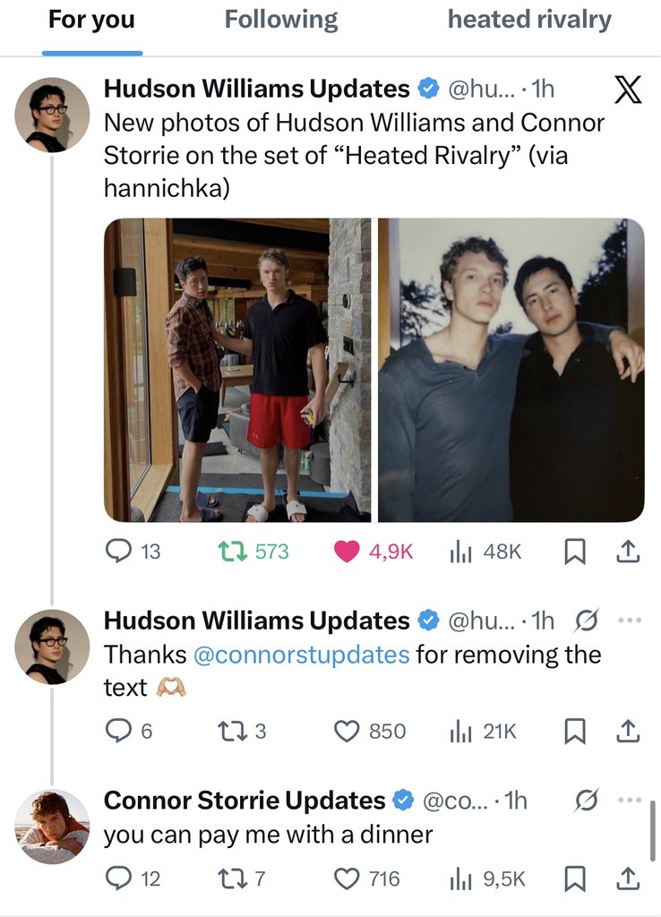 rozanover's tweet image. um so can we stop pretending that connorstorrieupdates and hudsonwilliamsupdates aren't dating? this is the only rumor in this fandom i'm dying to engage with !!!
