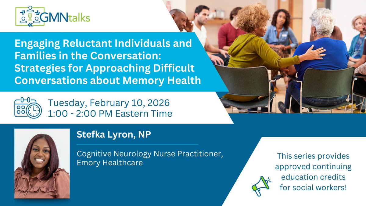 GaMemoryNet's tweet image. Join us for a FREE presentation with Stefka Lyron on navigating difficult conversations with caregivers and those living with dementia. Earn 1 CORE hour of continuing education for Georgia LPCs and LCSWs! #MemoryHealth #CaregiverSupport

ow.ly/c5z350XTtWi