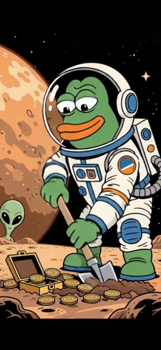 ThePepenoid's tweet photo. $Pepe to the Moon, but on our own. No @elonmusk rockets, just a shovel and faith in growth. 🐸📈 https://t.co/J4SExfNv7R