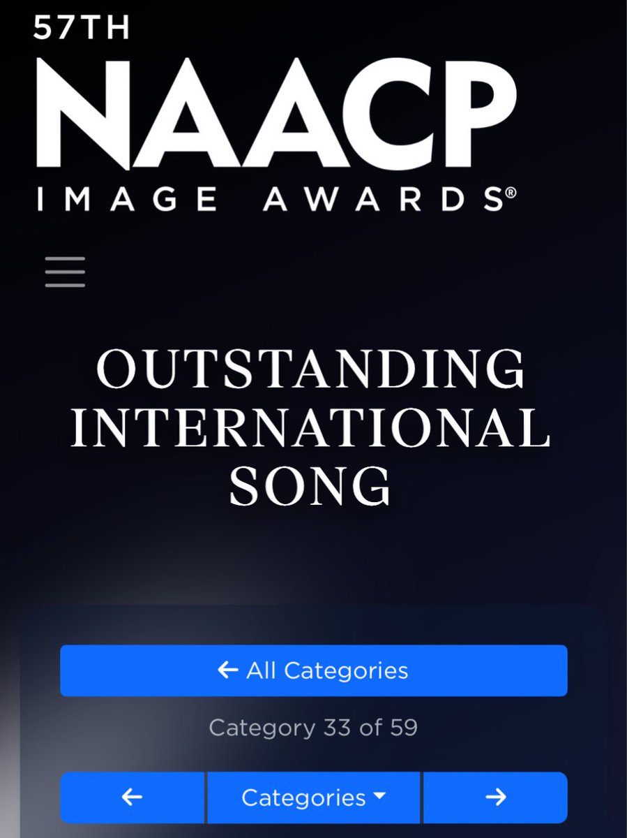 vote Davido’s “With You” w/ Omah Lay for the Outstanding International Song at the 57th 🇺🇸NAACP Image Awards 🏆.

🗳️ naacpimageawards.judge.live/categories/671…