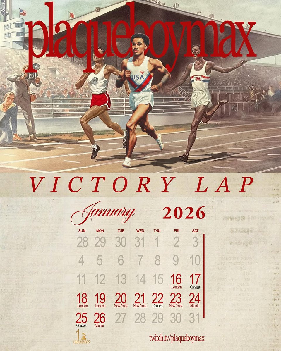 PlaqueReport's tweet photo. PlaqueBoyMax announces 'VICTORY LAP,' where he will be streaming and performing in London, New York, and Atlanta from January 16th to 26th! 🔥

London — January 17th (The Camden Assembly)
New York — January 22nd (Elsewhere Zone 1)
Atlanta — January 25th (Vinyl at center stage)

TICKETS DROP TMRW 3PM LOCAL TIME