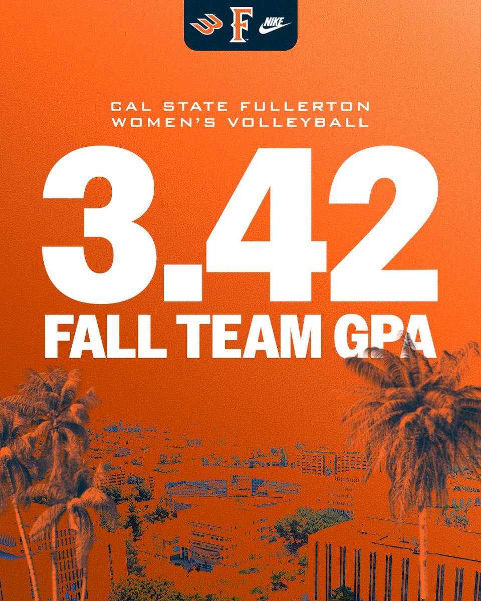 Fullerton_WVB's tweet photo. 𝐅𝐚𝐥𝐥 𝐬𝐞𝐦𝐞𝐬𝐭𝐞𝐫 𝐰𝐢𝐧𝐬 📚

We’re proud to share that Titans Volleyball posted a 3.42 GPA this fall while celebrating nine athletes who earned Dean’s List honors.

#TusksUp https://t.co/LDzFp984Mb