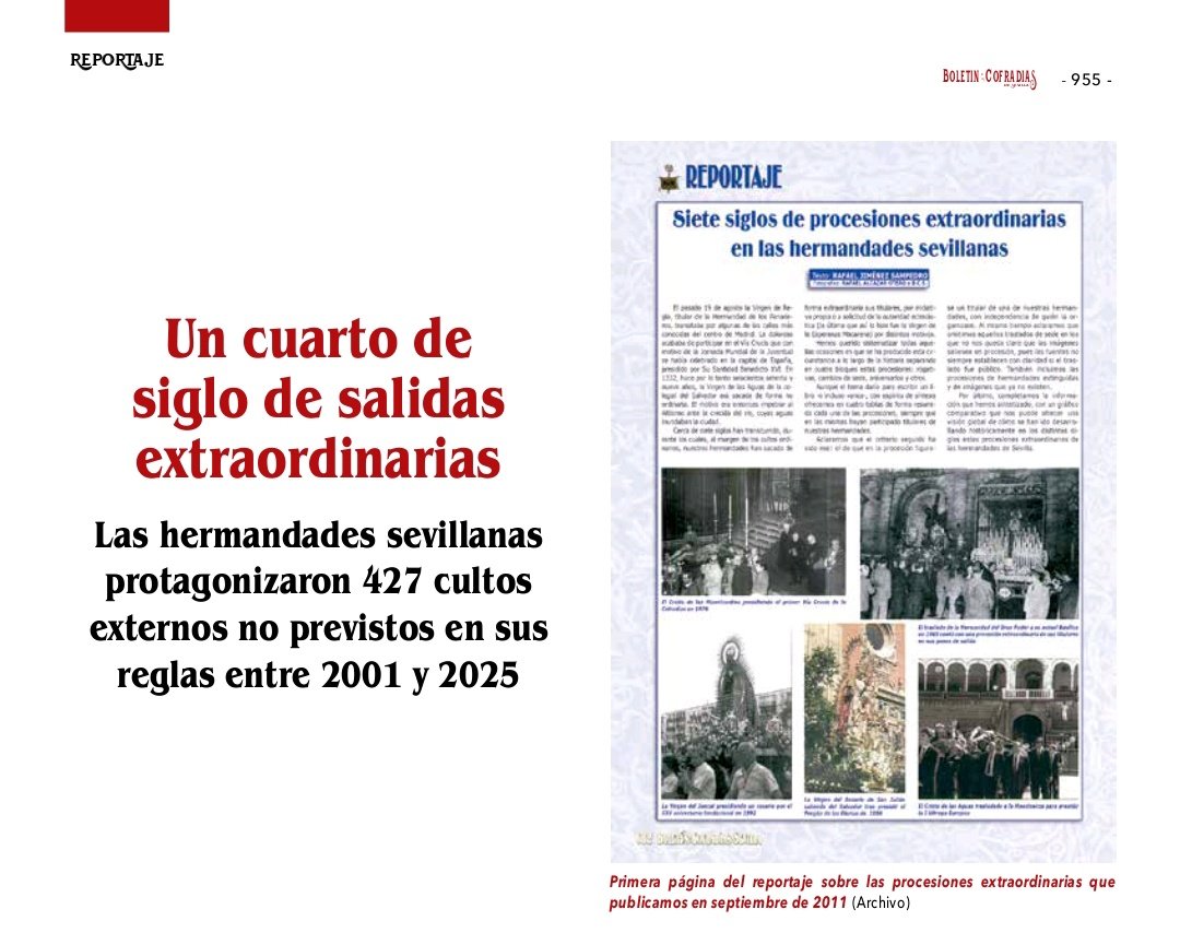 🏆 X PREMIO DE PERIODISMO

D. Rafael Jiménez Sampedro, director del <a href="/BoletinCofradia/">Boletín de las Cofradías de Sevilla</a>, recibirá el X Premio de Periodismo "Fernando Carrasco" por su su reportaje periodístico titulado “Un cuarto de siglo de salidas extraordinarias”, publicado en el Boletín de las Cofradías de