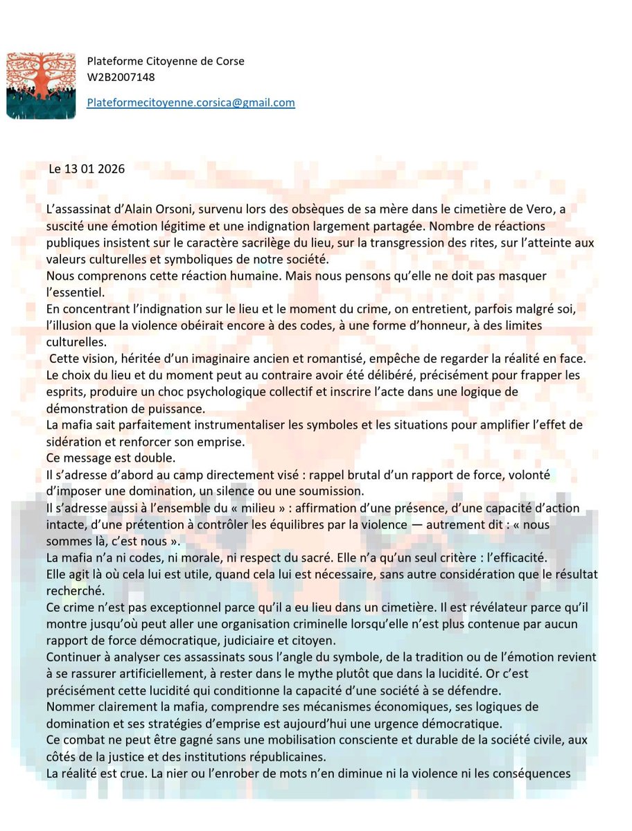 Citoyencorse's tweet image. Communiqué de la Plateforme Citoyenne de Corse 👇