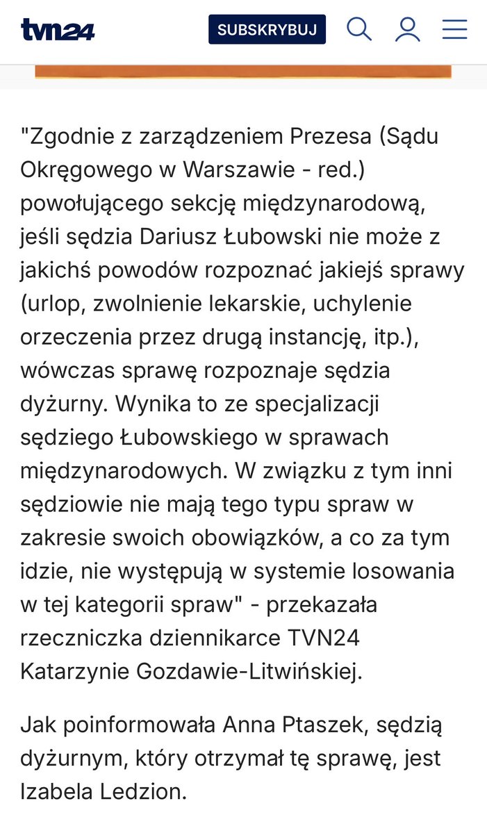 ❗️Nieprawdopodobny skandal❗️

Po odsunięciu od orzekania sędziego Dariusza Lubowskiego w sprawie wniosku <a href="/PK_GOV_PL/">Prokuratura</a> o wydanie ENA za <a href="/RomanowskiPL/">Marcin Romanowski</a> doszło do rezygnacji z losowania sędziego i wyznaczono go ręcznie 

Z NARUSZENIEM ZASAD PRZYDZIAŁU SPRAW W SĄDZIE OKRĘGOWYM W