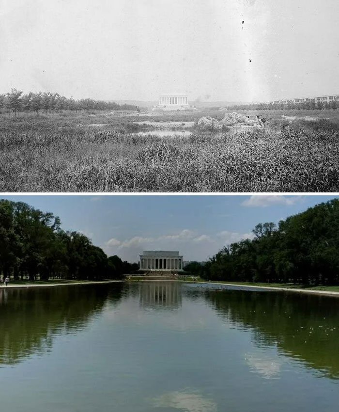 JamesLucasIT's tweet image. The Lincoln Memorial in 1920, before the reflecting pool was built.