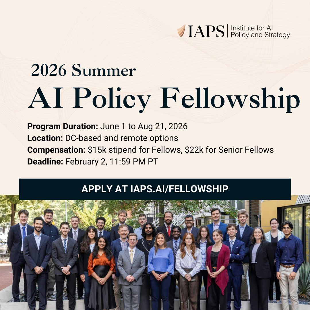 🚀 AI Policy Fellowship 2026 (Fully Funded) — 3-month #AI policy &amp; #governance #fellowship by the Institute for AI Policy and Strategy, stipend USD 15k–22k, D.C. or remote | ⏰ 2 Feb 2026 👉 wp.me/p23f03-dOu