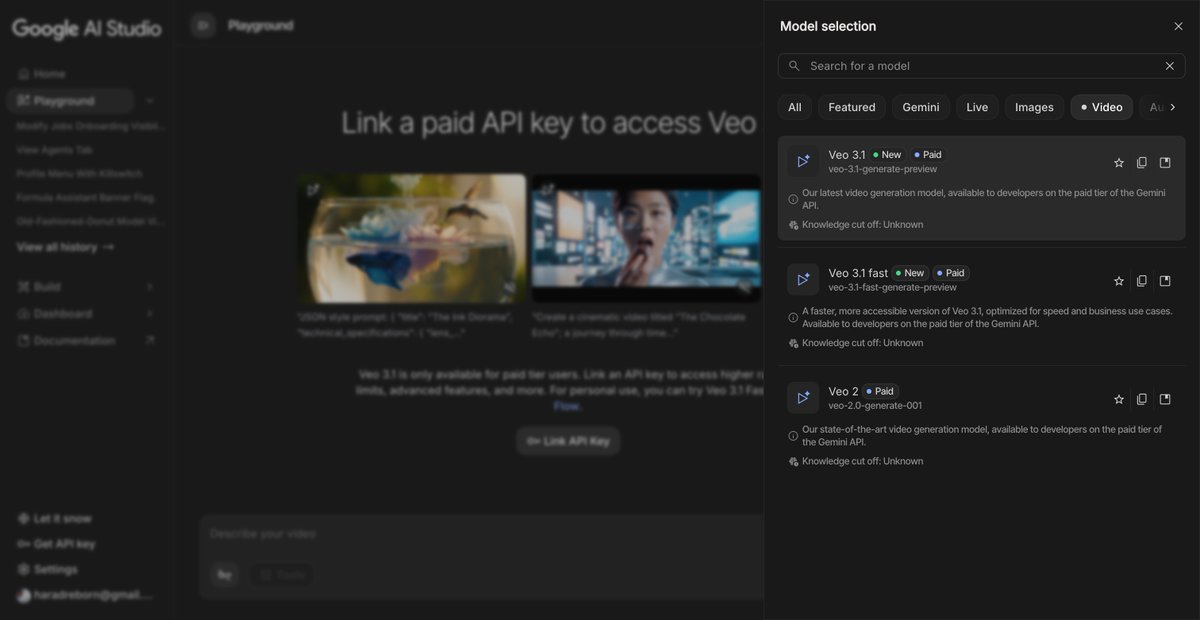 AI Studio model picker
