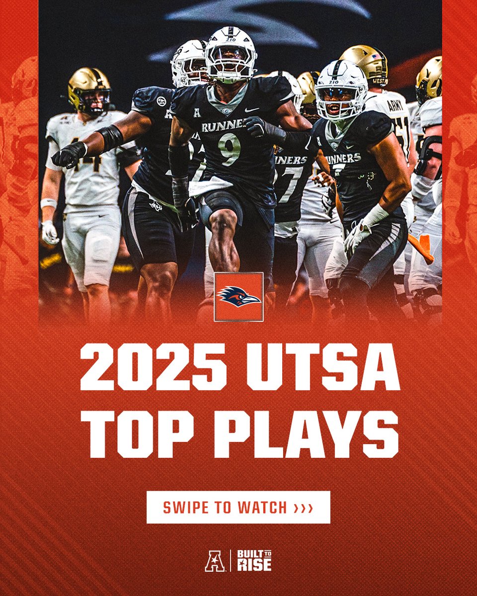 American_Conf's tweet photo. Roadrunner's highlights on replay🤙🏈

#BuiltToRise x @UTSAFTBL https://t.co/9Ug2g4oLjX