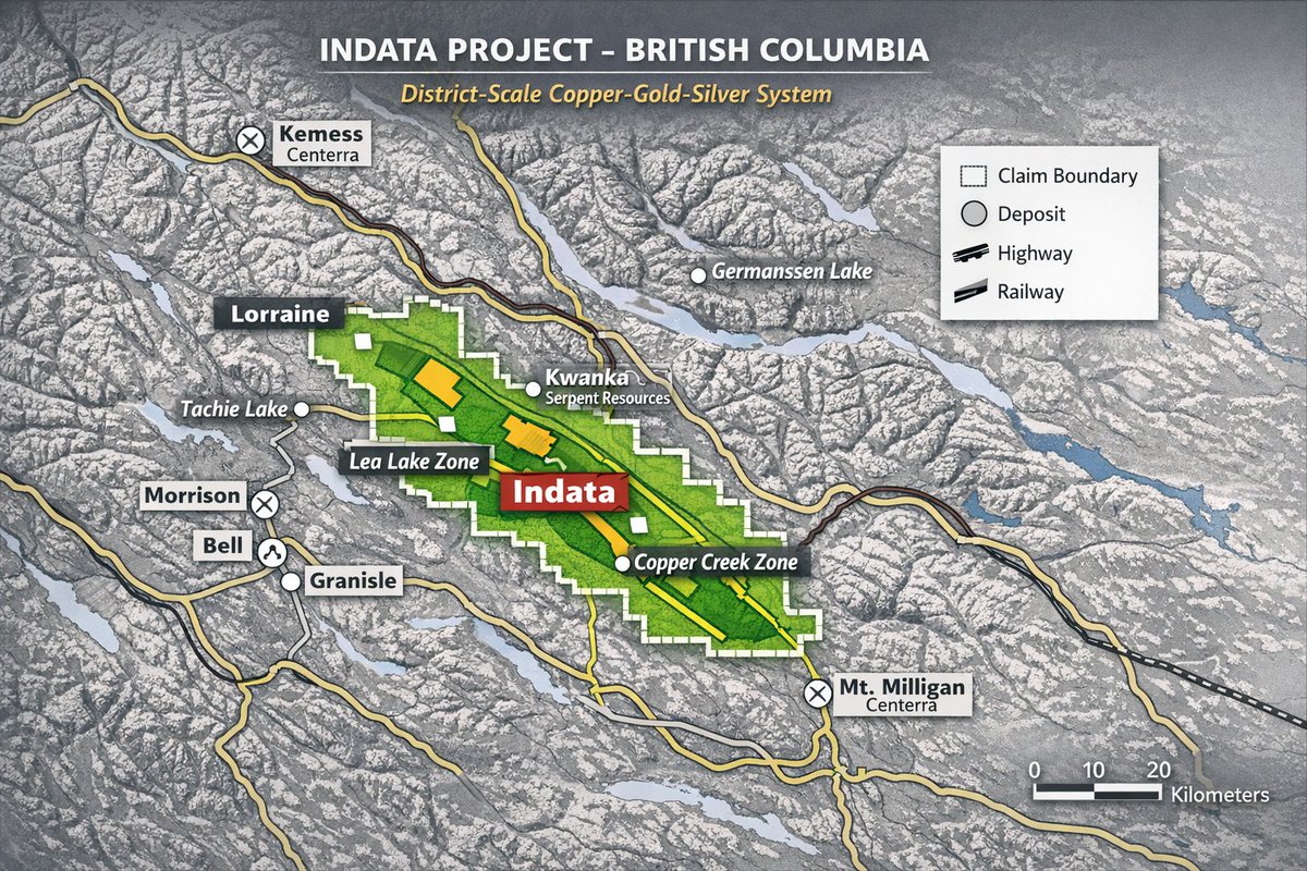 𝐄𝐚𝐬𝐭𝐟𝐢𝐞𝐥𝐝 𝐑𝐞𝐬𝐨𝐮𝐫𝐜𝐞𝐬 𝐋𝐭𝐝. (𝐓𝐒𝐗-𝐕: 𝐄𝐓𝐅 | 𝐎𝐓𝐂𝐐𝐁: 𝐄𝐓𝐅𝐋𝐅)
Indata Project – Central British Columbia

Eastfield continues to advance technical evaluation at its Indata copper-gold project, located within a well-established mineral belt supported by