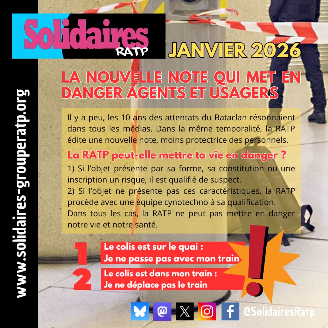 Colis suspects ou dangereux, la nouvelle note #RATP qui met en danger les salarié-es et par ricochet les #Usagers #Metro #RER