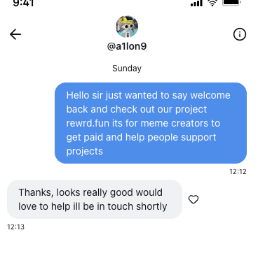 REWRDdotfun's tweet photo. Just recieved a message back from @a1lon9 

He likes what we are building, looking to forward to see $REWRD incorporated into @Pumpfun https://t.co/gD6HHDh4rH