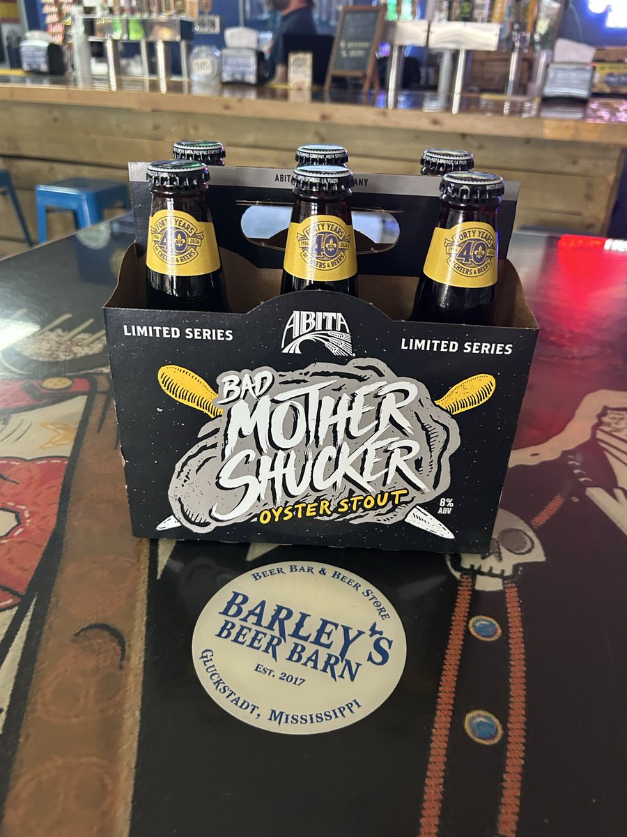 Bad Mother Shucker Oyster Stout from Abita Brewing Company is here. This Limited Release Oyster Stout is available in bottles and on tap. Come see us to stock your fridge!! 
#bestbeerstore #yourbeerstore #BBB #craftbeer #beer #pints #growlers #cigars #beerstore #seasonalbeers