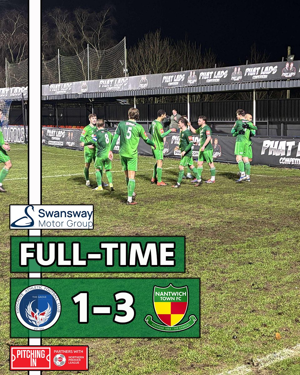 TheDabbers's tweet image. FULL-TIME: Kidsgrove Athletic 1-3 Nantwich Town.

Goals from Panter, Connolly and Harrison get Marc Feighery’s Dabbers a big win on the road!

#UpTheDabbers💚