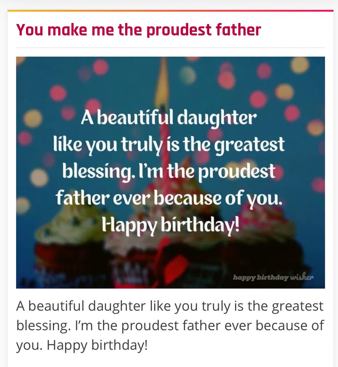 Funshito's tweet image. One of the last birthday wishes, I got from my daddy. He sent me a link to a site that said this, so so sweet. I miss and love you, my daddy. I just hope you knew exactly how much🫂🫂🫂.