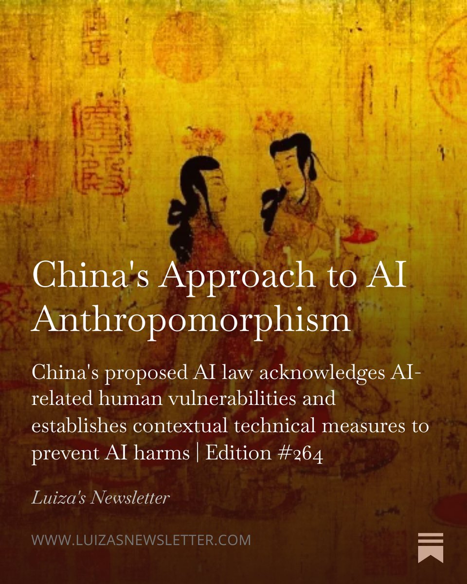 🚨 Most people did not pay attention, but China's proposed law on AI anthropomorphism is one of the world's STRICTEST AI laws.  

(and it helps demystify the idea that China does not regulate AI or that the only way to be a competitive player in the AI race is through radical