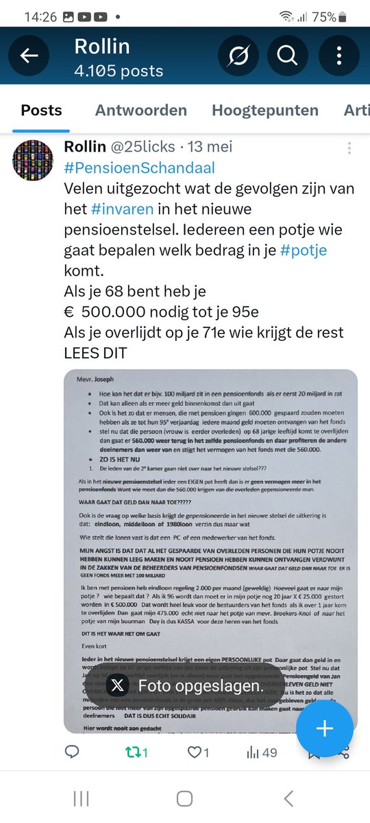 25licks's tweet photo. @frans_nijhof @IkkeAtheist Denk ook aan de individuele #potjes die door het nieuwe #pensioenstelsel worden gecreëerd 
Stel dus dat er 400.000 in mijn potje zit en ik kom op 79-jarige leeftijd te #overlijden dan is er nog wellicht 300.000 in mijn potje.
Waar gaat dat naar toe? niet naar #frans_nijhof. https://t.co/6Ee9G7IYR5