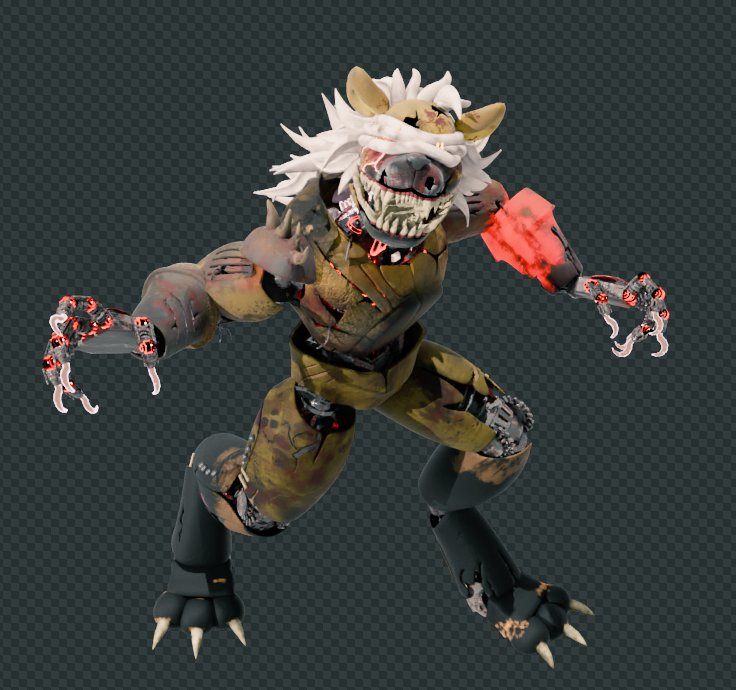 This should be my first time modeling, It's a  hyena.
I like This endo.

This stinky thing has consumed all my imagination😵
#fnaf  #fnafoc