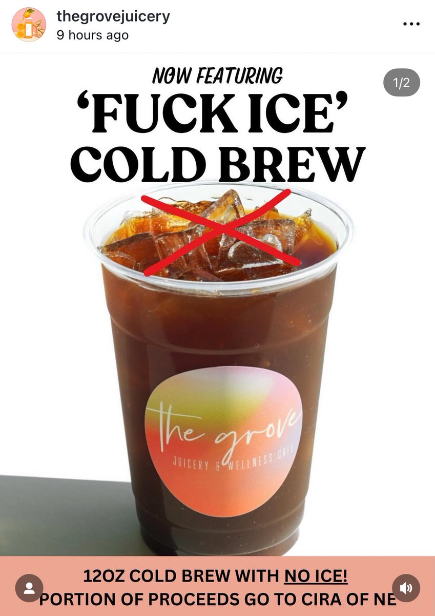 libsoftiktok's tweet image. ATTENTION EVERYONE IN OMAHA, NEBRASKA

The Grove Juicery is selling a “f*** ICE” cold brew with a share of the proceeds going to benefit legal fees for illegals

If you support ICE, they probably don’t want your business…

Share this with everyone and you know in the area!