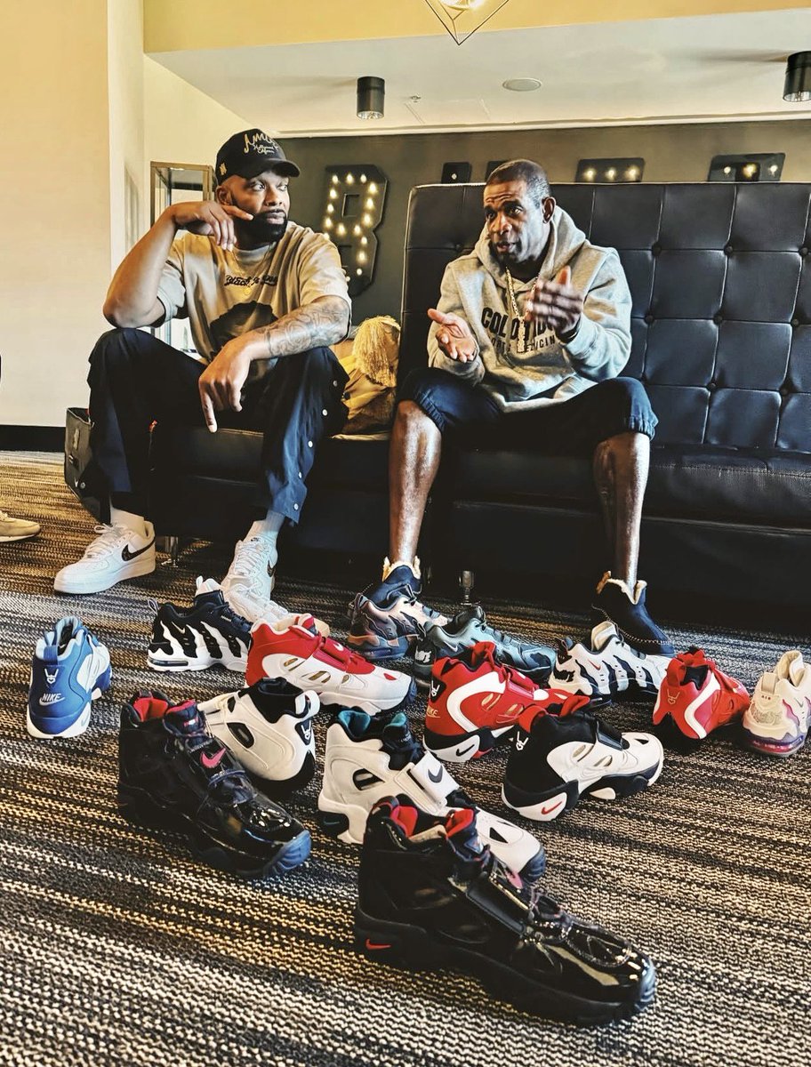 NickDePaula's tweet image. Deion Sanders shares a look at some of his upcoming Nike launches — including a DT Max Low Retro for the first time.