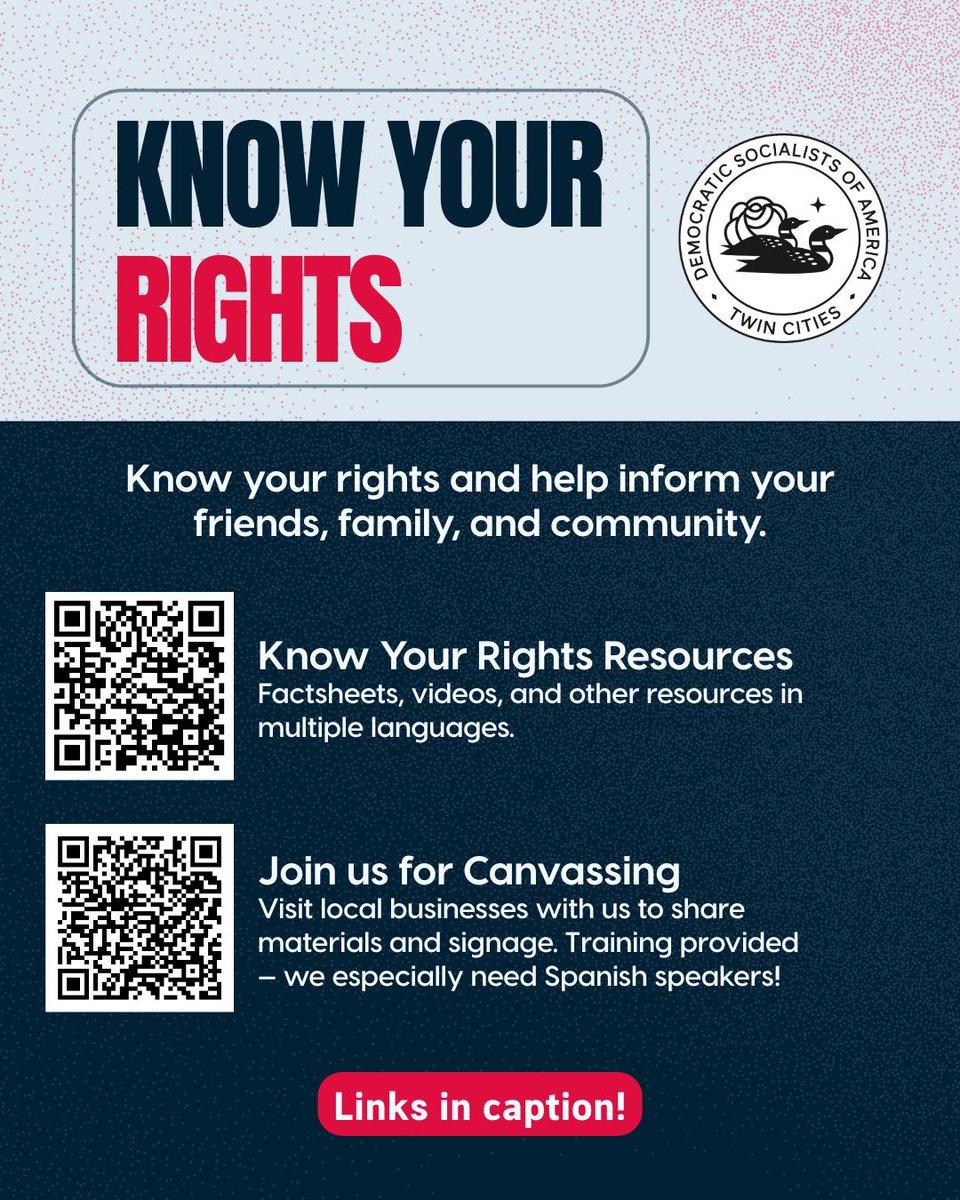 TwinCitiesDSA's tweet image. 🦋‼️ Want to show up for our neighbors but don't know where to start? Here's how you can get involved! Every action makes a difference to keep our communities safe.

Find all links here: buff.ly/rnvJcLx 

Send this to someone who's interested in getting involved!🧊❌