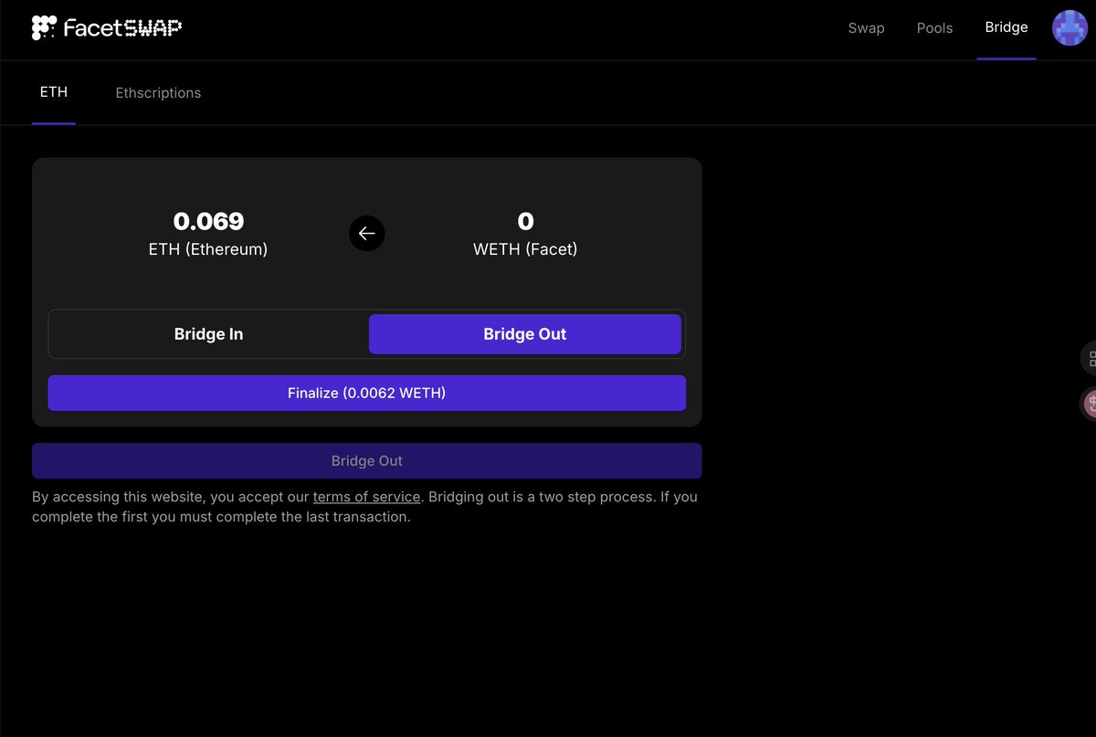 33357xyz's tweet image. 2023年买的100个 #ETHS 现在换成了0.0062 #WETH ，基本归零，结果卡在 #facetswap 上提不出来了。

现在看来，铭文最大的问题不光是中心化索引器，#L2 的索引器也很中心化。但L2比铭文快的多，gas更低，还兼容 #EVM，#DEFI 生态迁移进来很方便，除了公平 #MINT