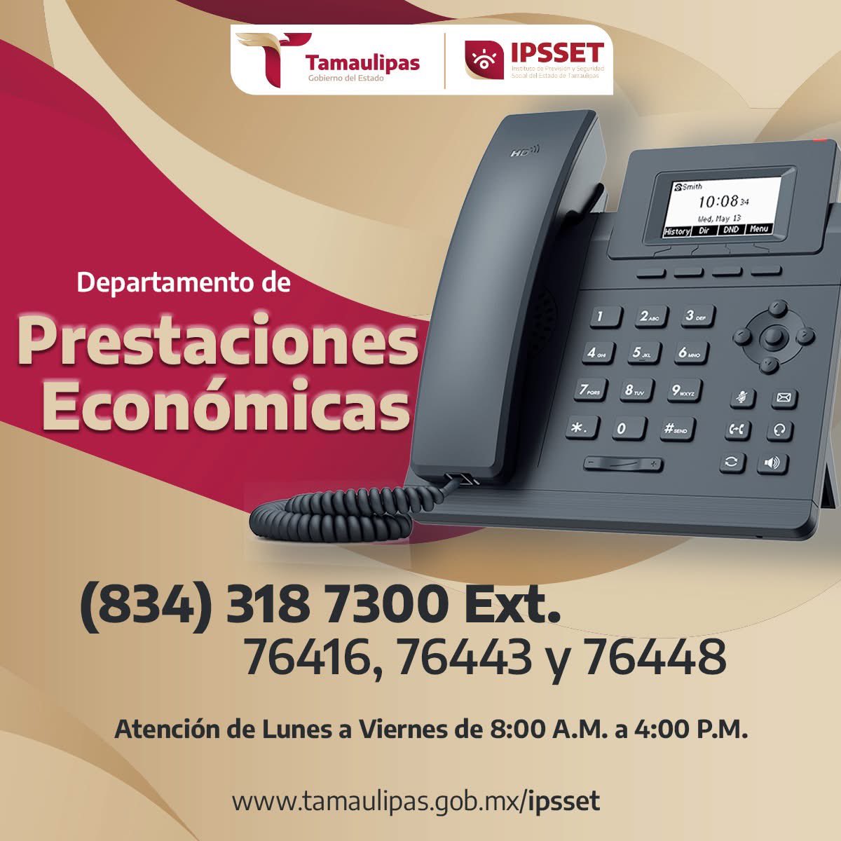 Dpto. Prestaciones Económicas #IPSSET
⏰8:00 a.m. a 4:00 p.m. de lunes a viernes
🤝#IPSSETCuidadeti
📌Todos los trámites en este Instituto son gratuitos
#CdVictoria #NuevoLaredo #Reynosa #Matamoros #Tampico #Tamaulipas