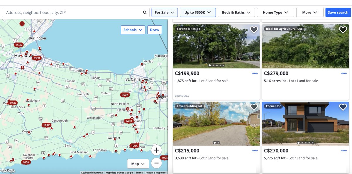 Population
Ontario 16M+
Florida 23M+

Land Area
Ontario 1,076,000 km²
Florida 170,312 km²

Lot Prices in the Suburbs
Ontario $100-500K CAD
Florida $15-50K USD

Ontario
6.3x more land
30% less people
5-8x more expensive

WHY???