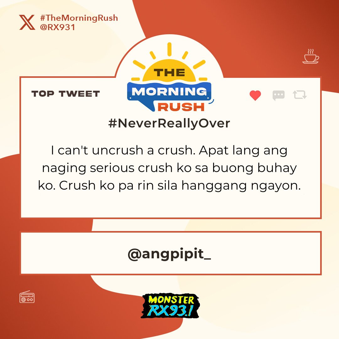 RX931's tweet photo. Top Entry: #NeverReallyOver from @angpipit_ #TheMorningRush https://t.co/NtStxCSCs3