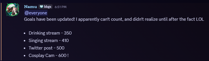 I apparently can't count, so goals have been updated !