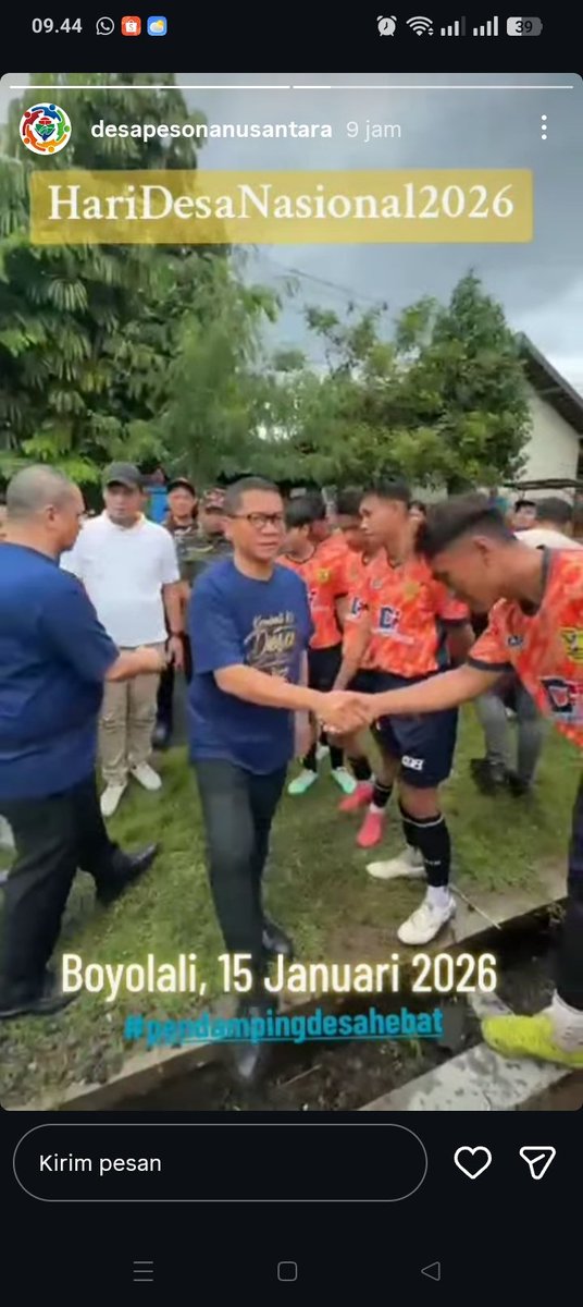 Semarak kegiatan Hari Desa Nasional  2026 : 
1. Lomba E-sport yang diikuti 3000 pecinta  Gim
2. Coaching Clinic Kopdes- BUMDES Boyolali dan 
3. Liga Desa

Prabowo Subianto
Yandri Susanto
Ariza Patria

#HariDesaNasional2026
#PendampingDesaHebat
#KemendesaPDT
#MenteriDesaPeduliTPP