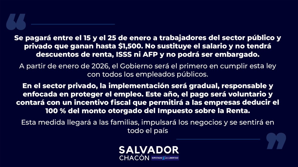 El Presidente <a href="/nayibbukele/">Nayib Bukele</a> anunció esta noche una nueva iniciativa económica.
¡Conocela! 🔍🇸🇻

Comparte esta información para conocer sobre la Quincena 25 ✍️🏻😎